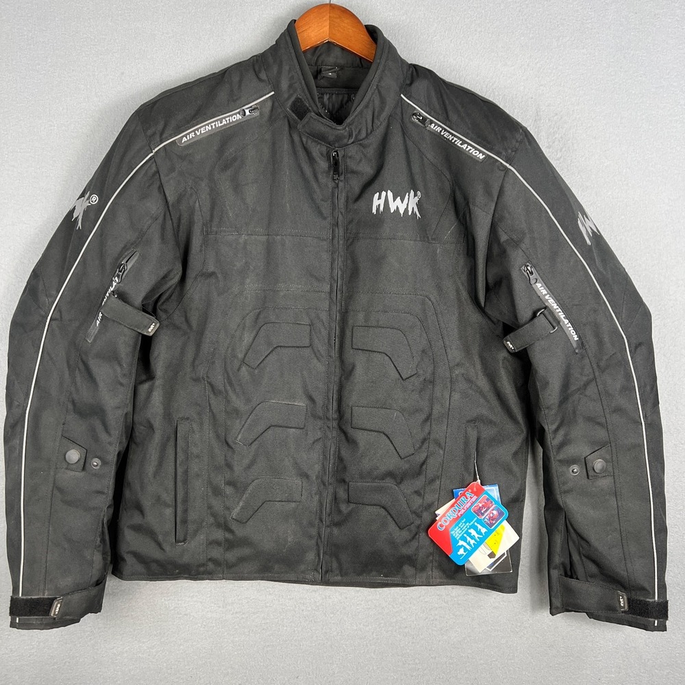 HWK Motorsports Motorcycle Jacket Mens Large Black‎ Vented Padded